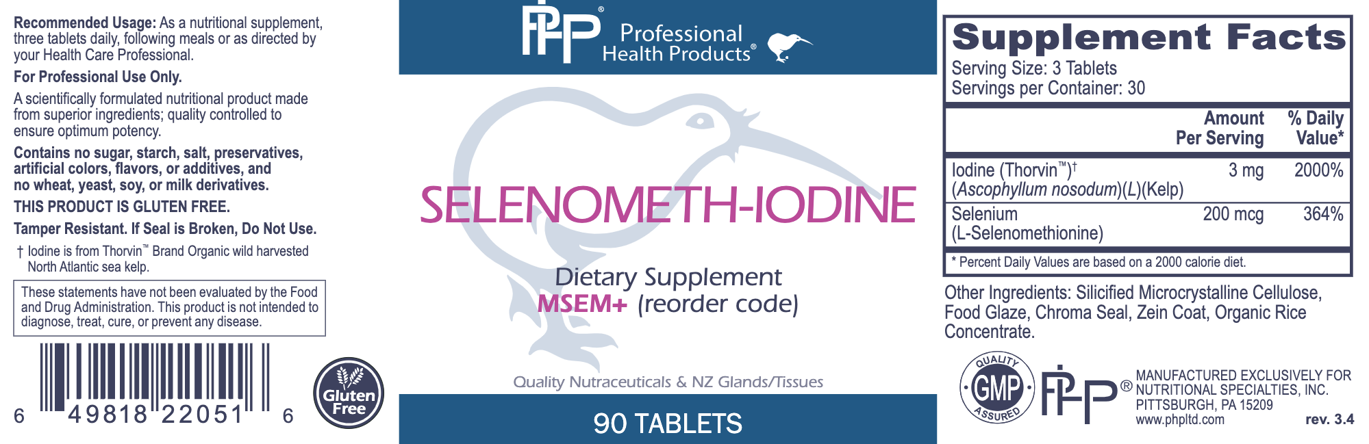 Selenometh-iodine (90 Tablets)-Vitamins & Supplements-Professional Health Products-Pine Street Clinic