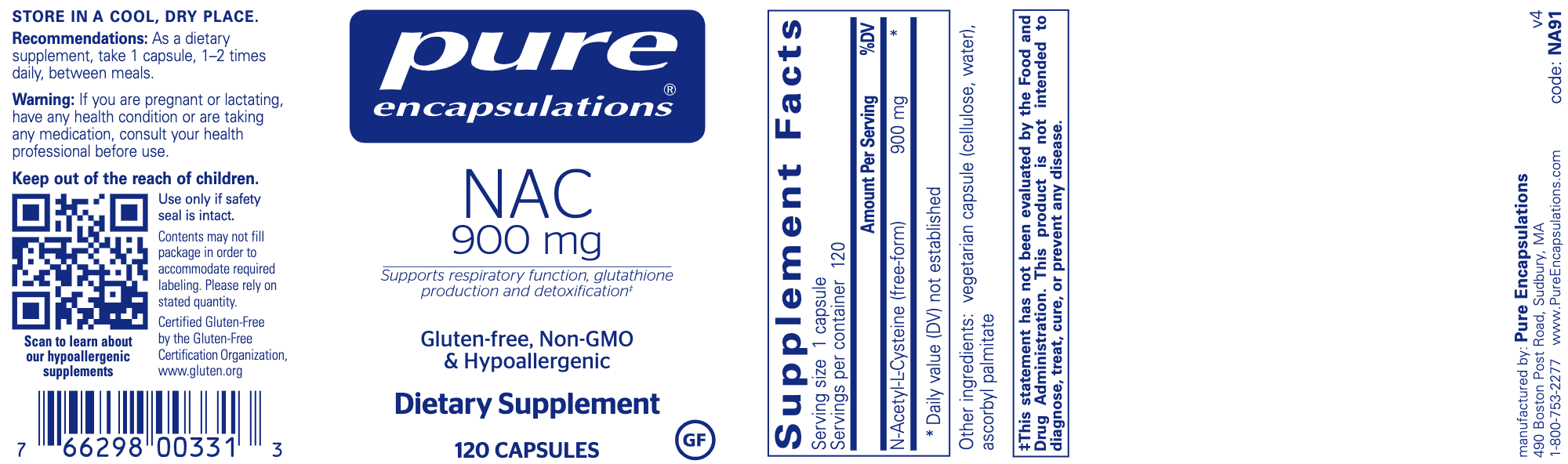 NAC (n-acetyl-l-cysteine) 900 mg-Vitamins & Supplements-Pure Encapsulations-120 Capsules-Pine Street Clinic