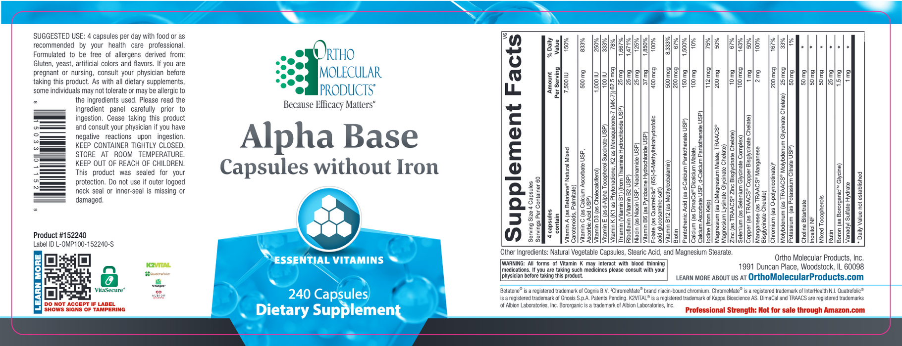 Ortho Molecular Products - Alpha Base Capsules Without Iron — Pine ...