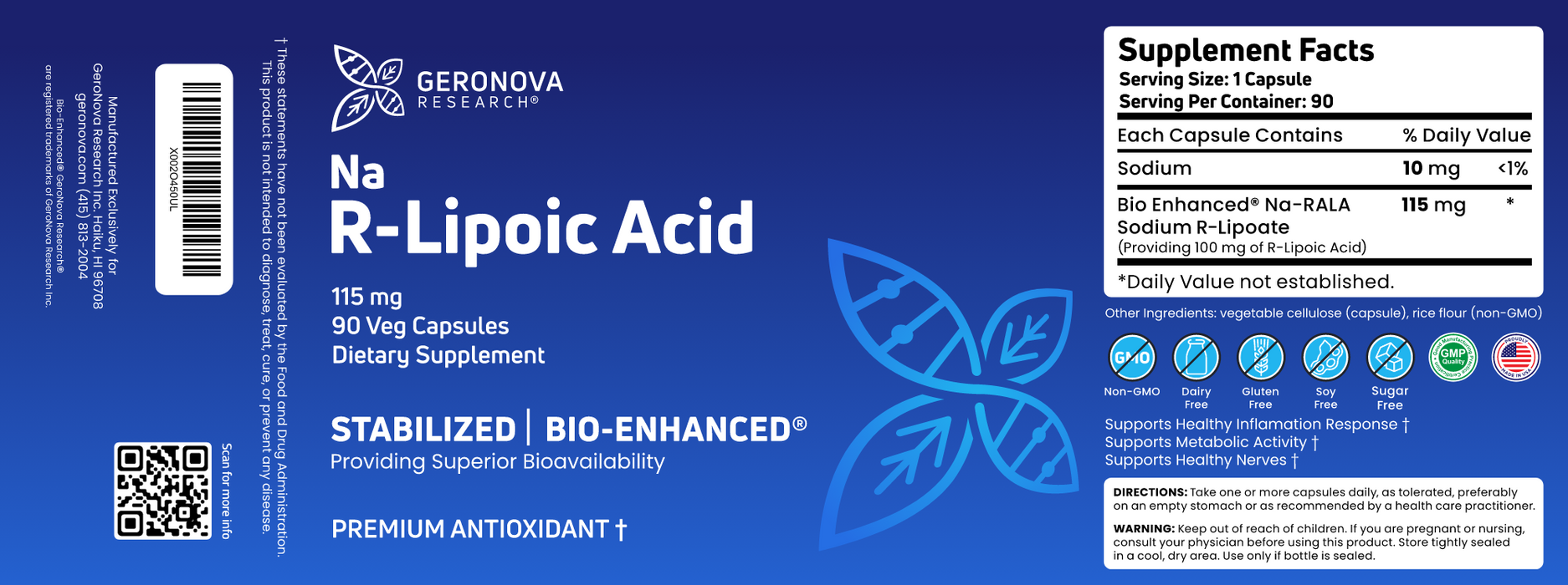 Bio-Enhanced R-Lipoic Acid (100 mg)-Vitamins & Supplements-GeroNova-120 Capsules-Pine Street Clinic