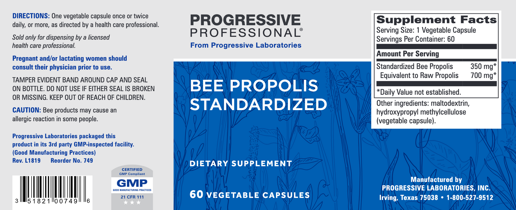 Bee Propolis Standardized (60 Capsules)-Vitamins & Supplements-Progressive Labs-Pine Street Clinic
