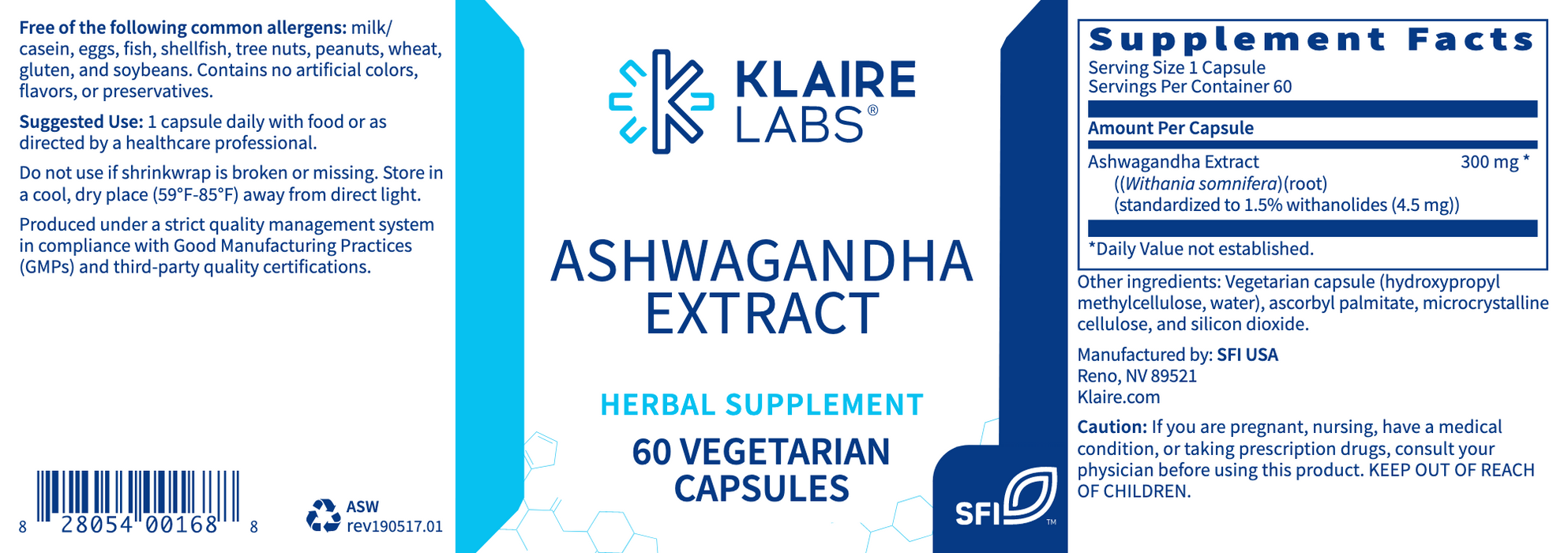 Ashwagandha Extract (60 Capsules)-Vitamins & Supplements-Klaire Labs - SFI Health-Pine Street Clinic