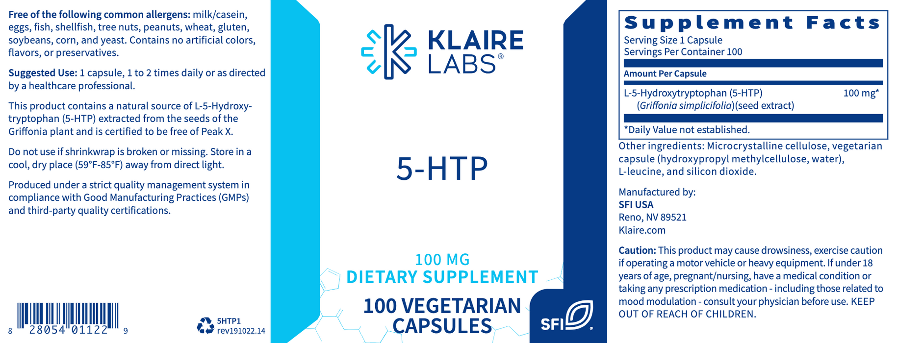 5-HTP (100 mg) (100 Capsules)-Klaire Labs-Pine Street Clinic