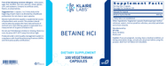 Betaine HCl (100 Capsules)-Vitamins & Supplements-Klaire Labs - SFI Health-Pine Street Clinic