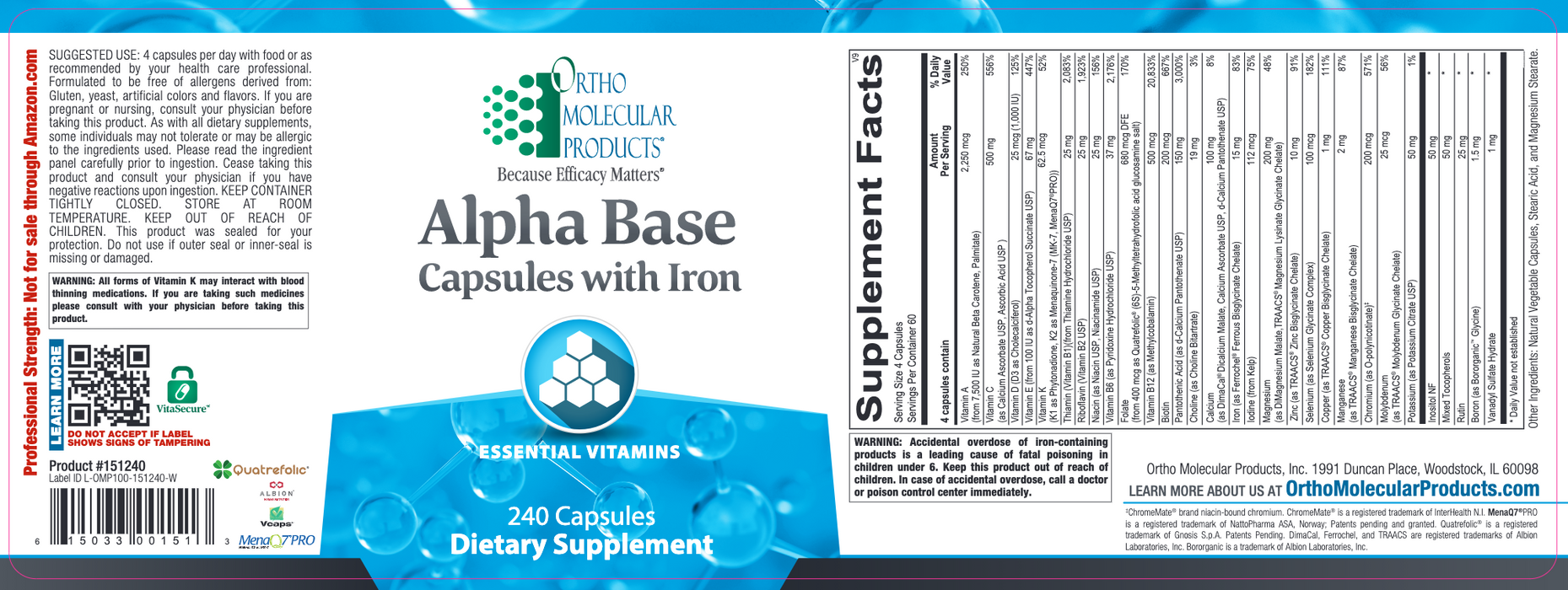 Ortho Molecular Products - Alpha Base With Iron - 240 Capsules — Pine ...