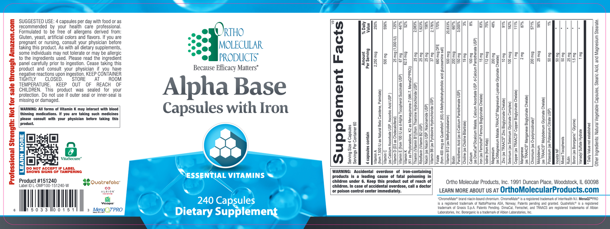 Ortho Molecular Products - Alpha Base With Iron - 240 Capsules — Pine ...