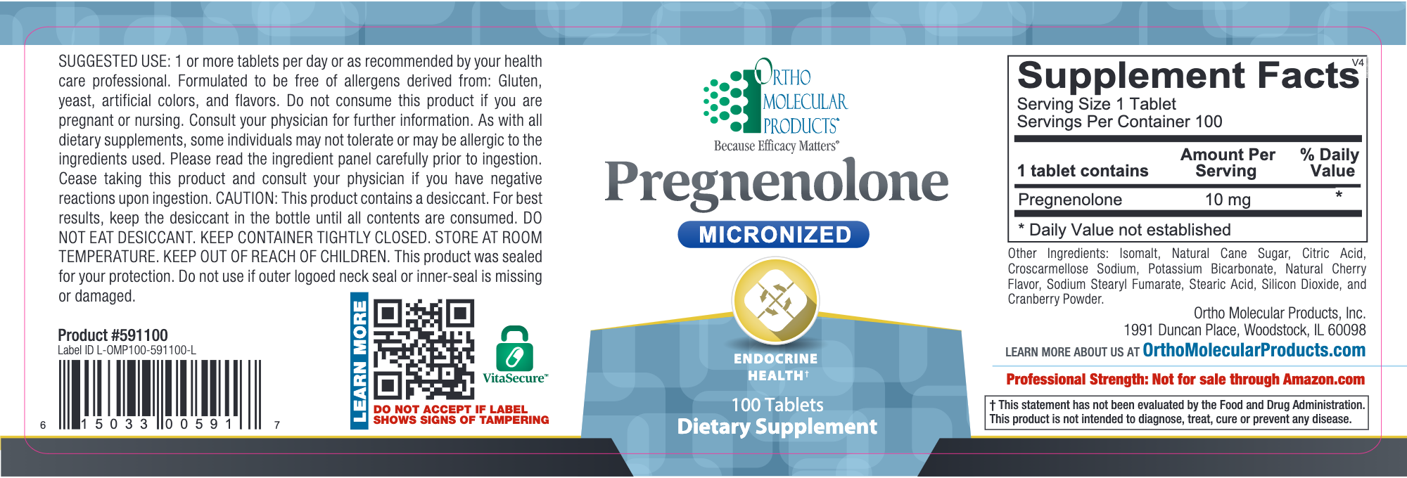 Pregnenolone (100 Tablets)-Ortho Molecular Products-Pine Street Clinic
