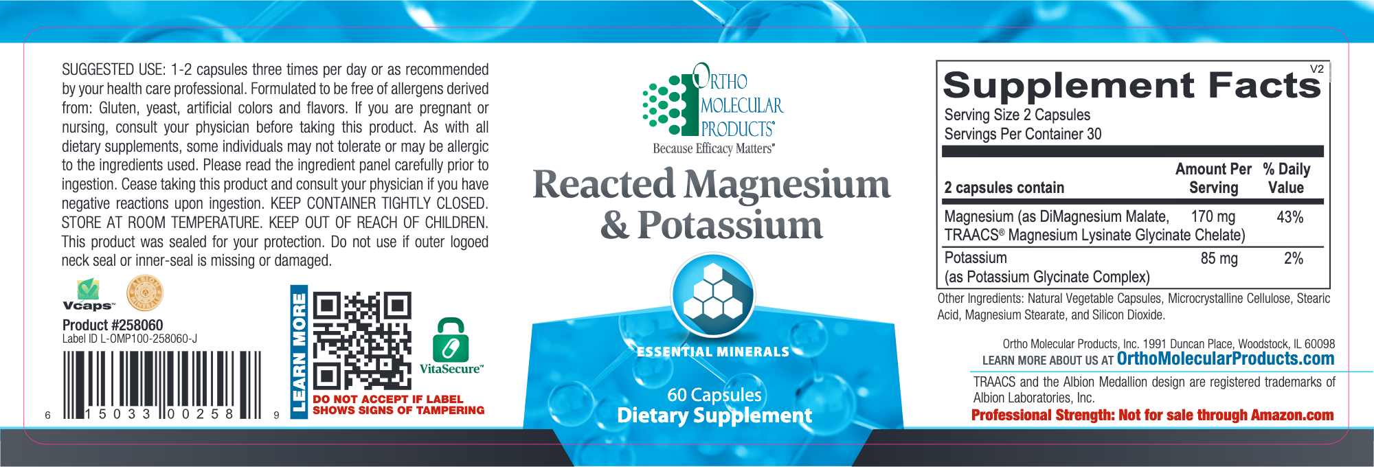 Ortho Molecular Products - Reacted Magnesium & Potassium - 60 Capsules ...