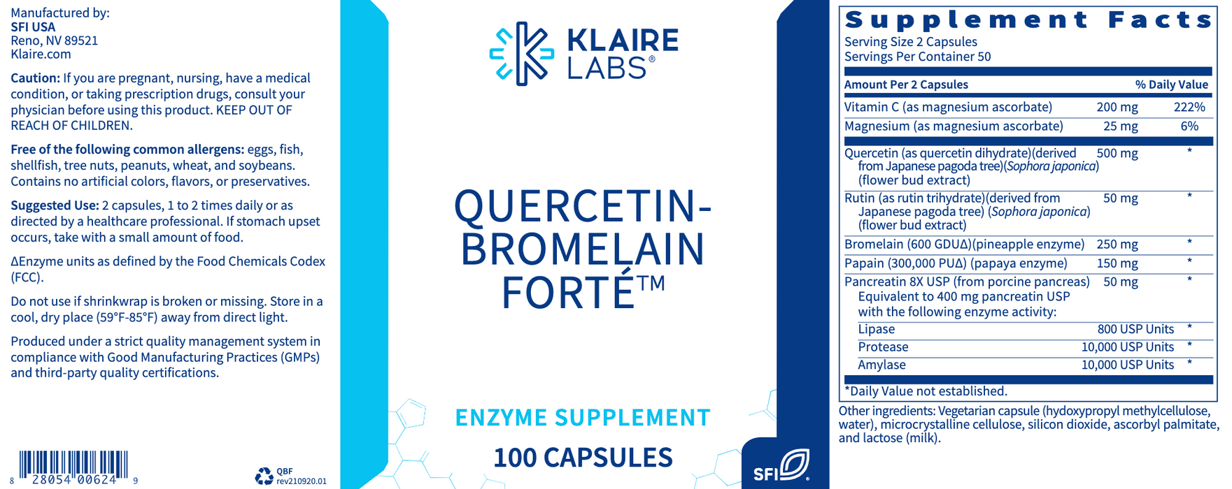 Quercetin-Bromelain Forté (100 Capsules)-Vitamins & Supplements-Klaire Labs - SFI Health-Pine Street Clinic