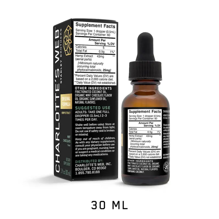 Hemp Extract (Mint Chocolate) (50 mg)-Vitamins & Supplements-Charlotte's Web-100 ml (3.38 fluid ounces)-Pine Street Clinic