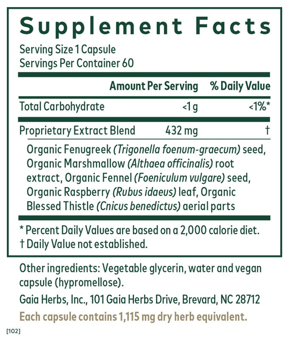 Gentle Lactation Formula (formerly Galactagogue Formula) (60 Capsules)-Vitamins & Supplements-Gaia PRO-Pine Street Clinic