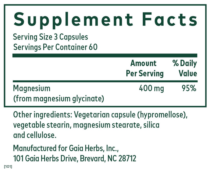 Magnesium Glycinate 400 mg (180 Capsules)-Vitamins & Supplements-Gaia PRO-Pine Street Clinic