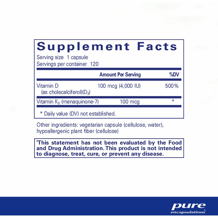 Vitamin D3 & K2 (120 Capsules)-Vitamins & Supplements-Pure Encapsulations-Pine Street Clinic