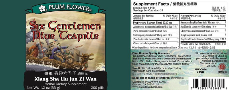 Six Gentlemen Plus Teapills (Xiang Sha Liu Jun Zi Wan) (200 Pills)